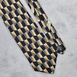 Ermenegildo Zegna Tie Men Necktie Black‎ 100% Silk Dress Suit Geo Checked Adult